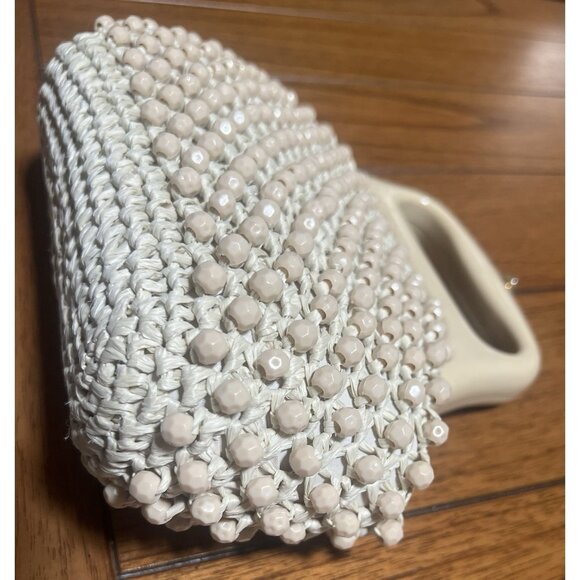 Gaymode Italy Purse Raffia Beaded Cream Beige Celluloid Handle 8” x 8” Clean - Picture 4 of 16